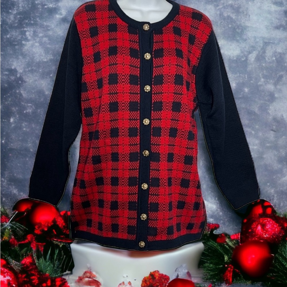 Vtg Edinburgh Scotland Cardigan Sweater Medium Wool Blend Heritage Christmas